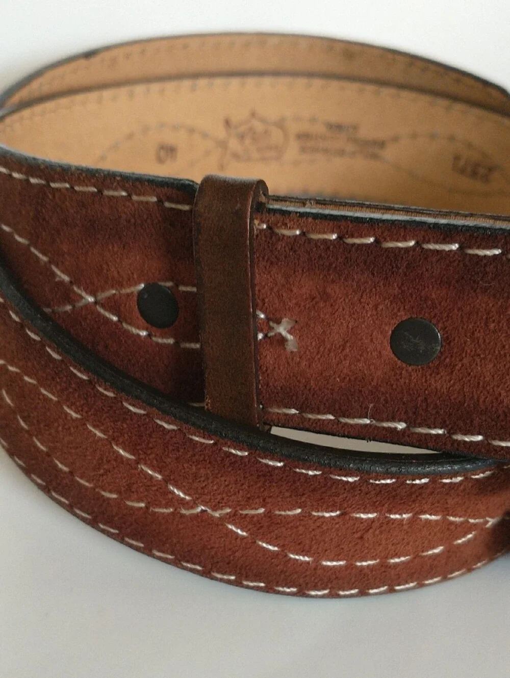 Brown Bonded Leather/ Suede Men’s Belt with Decorative Silver Buckle